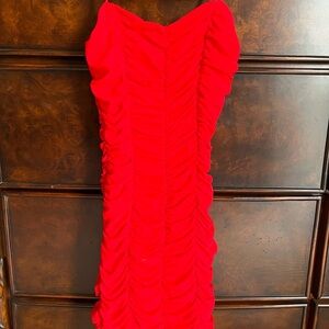 Hello Molly Red Ruched Strapless Bodycon Dress